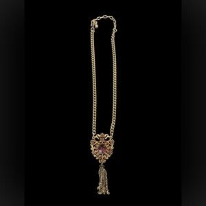 Vintage Coro purple stone tassels pendant on silver tone chain